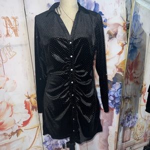 Zara Black Velvet Mini Dress Glitter Sparkle￼  Pin Dot Size small women’s